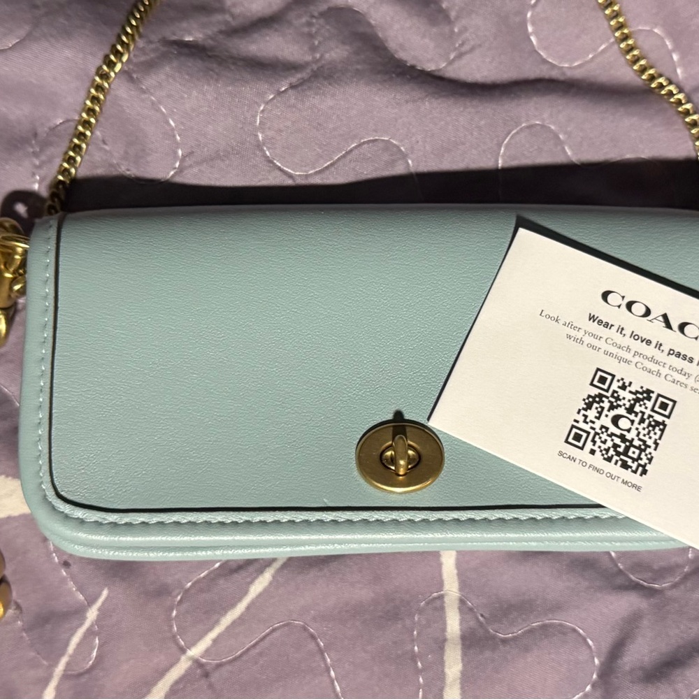 Coach Pastel Blue Wristlet with Gold Chain